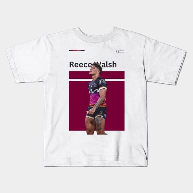 Reece Walsh Brisbane Broncos Kids T-Shirt by Lottz_Design 